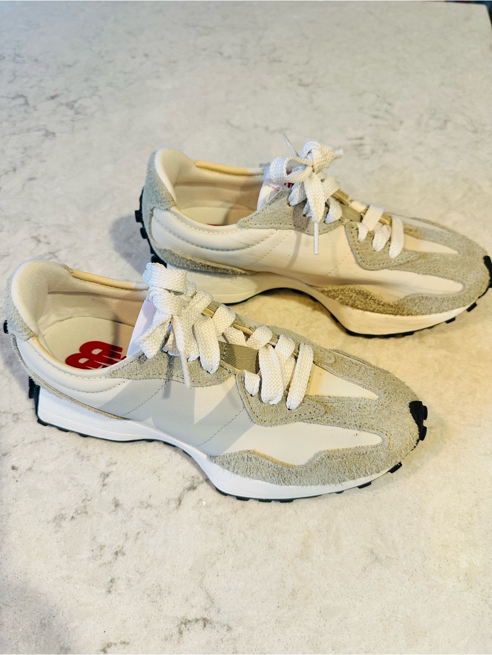 New Balance 327 Sea Salt  and Olivine Retro Runner Sneakers